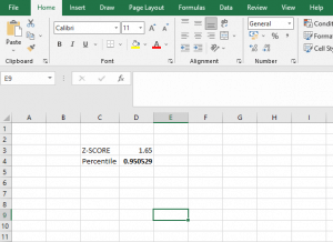 z-score of 1.65 to a percentile in excel.