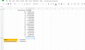 The z score values in google sheets