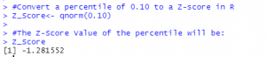 percentile of 0.10 to a Z-score in R