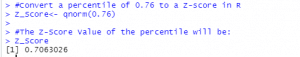 percentile of 0.76 to a Z-score in R